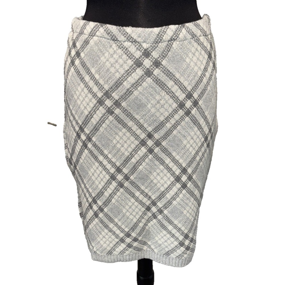 NEW Green 3 Plaid Featherweight Knit Pencil Skirt Size M Gray‎ Preppy USA MADE